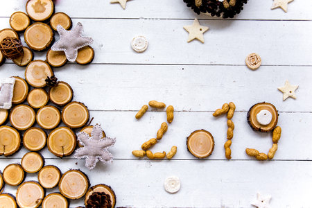 Set of christmas things on a wooden background