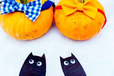 Halloween holiday concept. composition made of orange pumpkinsの写真素材