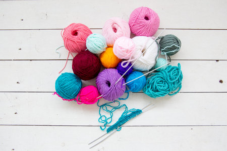 Colorful balls of knitting yarn. Color yarn for knitting