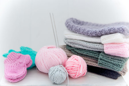warm handmade wool cap on a white background