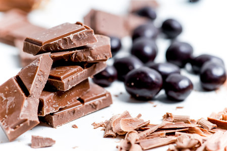 chocolate bar, shavings and cookies on a table