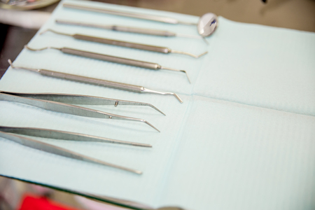 dental instruments and tools in an officeの写真素材