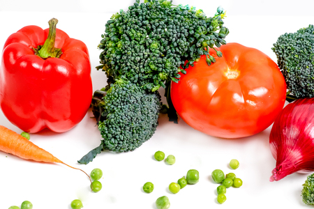 a fresh group of vegetables on white backgroundの写真素材
