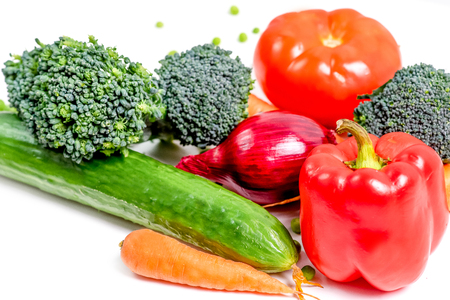 a fresh group of vegetables on white backgroundの写真素材