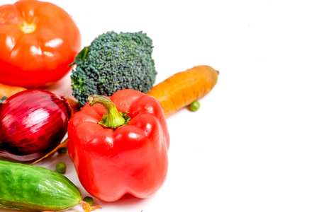 a fresh group of vegetables on white backgroundの写真素材