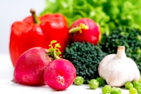 a fresh group of vegetables on white backgroundの写真素材