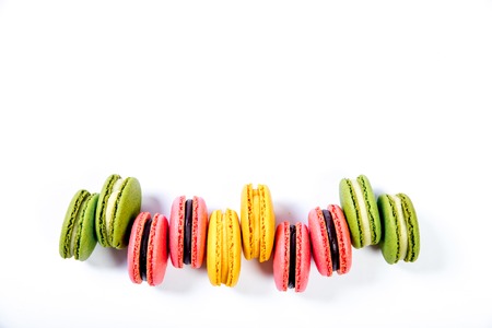 various colorful sweet macarons cookies for dessertの写真素材