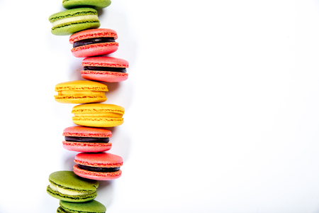 various colorful sweet macarons cookies for dessertの写真素材