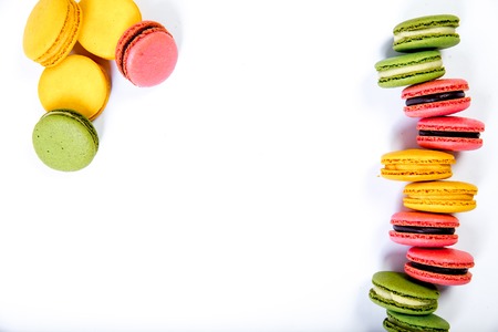 various colorful sweet macarons cookies for dessertの写真素材