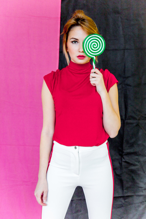 Fashion photo of a beautiful young womanの写真素材