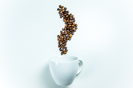 coffee beans composition on a white backgroundの写真素材