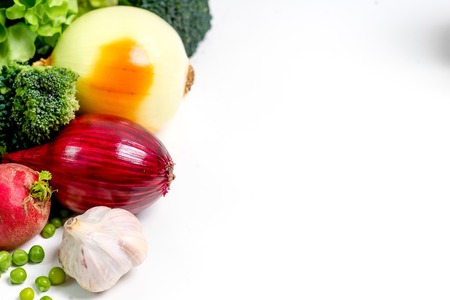 a fresh group of vegetables on white backgroundの写真素材