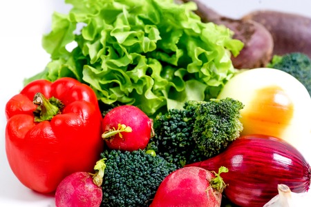 a fresh group of vegetables on white backgroundの写真素材