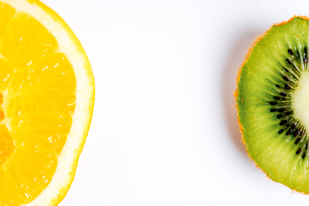 Creative layout made of fruits on a white backgroundの写真素材
