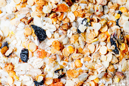 various cereals and groats on a tableの写真素材