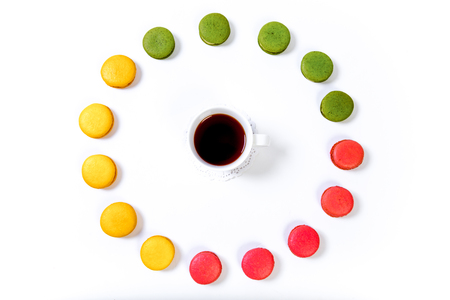 various colorful sweet macarons cookies for dessertの写真素材