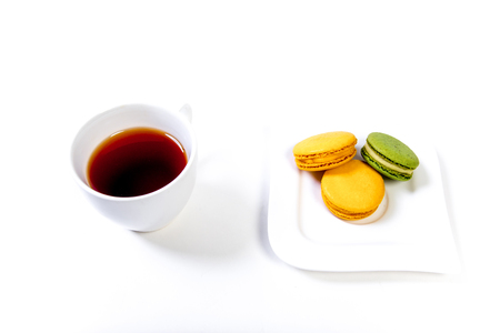 various colorful sweet macarons cookies for dessertの写真素材