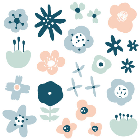 Flower simple minimalistic set. Abstract floral collection with hand drawn modern plants, flowers and leaves
のイラスト素材