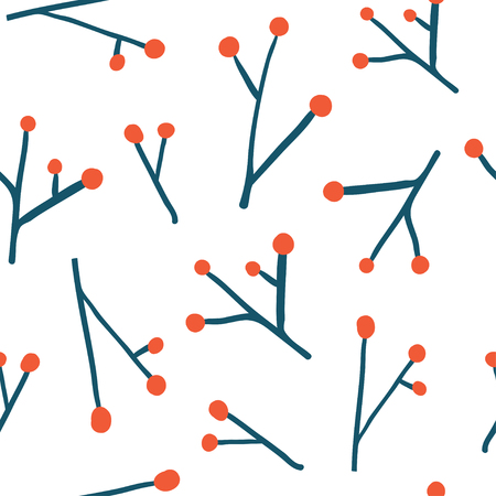 Winter floral seamless patter with berries. Hand drawn holiday illustration with botanical elements. Simple modern textile print, wrapping paper, wall art design in minimalistic scandinavian styleのイラスト素材