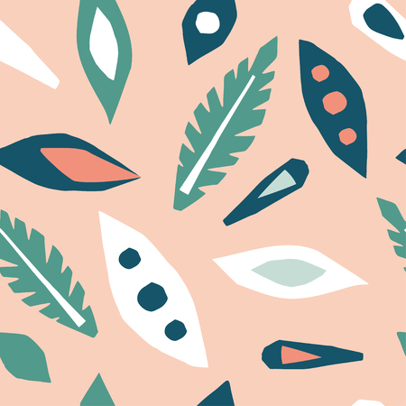 Cutout leaves seamless pattern. Scandinavian geometric abstract modern. Simple vector background. Hand drawn graphic design for paper, textile, fabricのイラスト素材