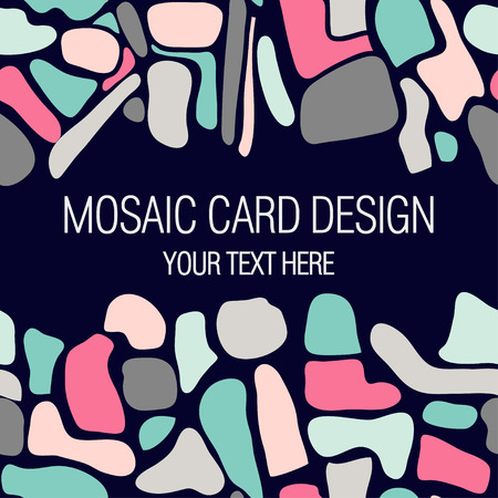 Mosaic card design with place for your text. Vector template with pebbles and stone. Abstract terrazzo collage design with colorful ceramic tile fragments. Broken glassのイラスト素材