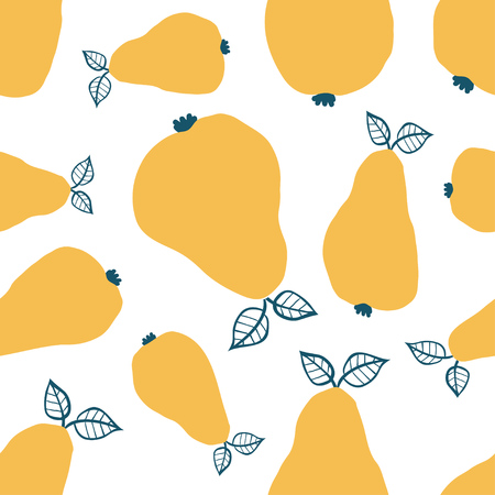 Pear vector seamless pattern. Endless texture for kitchen wallpaper, textile, fabric, paper.Food background. Flat vegetables on white. Vegan, farm, naturalのイラスト素材