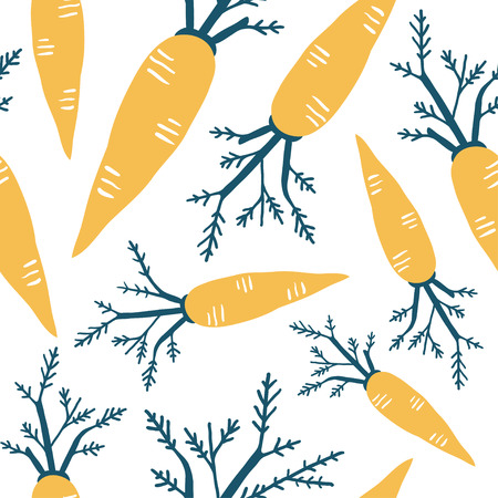 Carrot vector seamless pattern. Endless texture for kitchen wallpaper, textile, fabric, paper.Food background. Flat vegetables on white. Vegan, farm, naturalのイラスト素材
