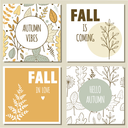 Autumn greeting card, invitation or banner. Template for your design. Plants and herbs vector illustration. Hand Drawn Elements for postcard. Fall seasonal decorのイラスト素材