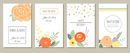 Greeting card, invitation or banner. Template for your design. Plants and herbs vector illustration. Hand Drawn Elements for postcardのイラスト素材