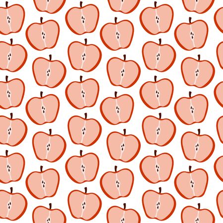Hand drawn apple vector seamless pattern. Cute colorful background texture for kitchen wallpaper, textile, fabric, paper. Flat fruits background. Vegan, farm, natural food illustrationのイラスト素材