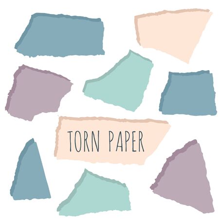 Pieces of torn colorful paper with shadows. Flat vector illustration. Set of collage elementsのイラスト素材