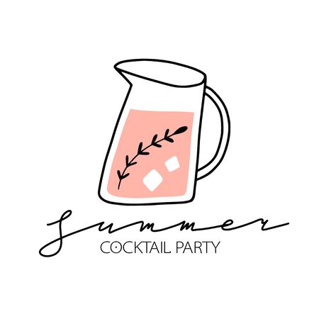 Set of hand drawn fresh cocktails, alcohol drinks. Summer holiday and beach party concept. Hand drawn cute vector illustration. Party poster, banner, invitation, flyer, card templateのイラスト素材