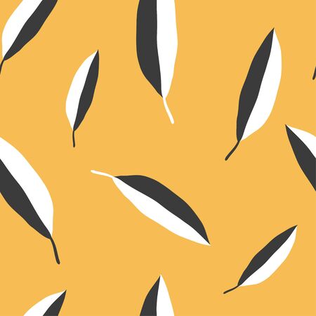 Simple colorful seamless pattern with hand drawn abstract leaves on yellow background. For printing for modern and original textile, wrapping paper, wall art designのイラスト素材