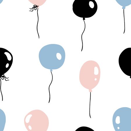 Vector party flat balloons seamless pattern. Hand drawn air balloons for cards, invitations, wedding or baby shower albums, fabric, backgrounds and artsのイラスト素材