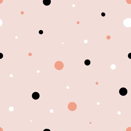 Polka dot abstract seamless pattern. Pink, white and black. Geometric background with circles. Trendy hand drawn textures. Modern design for paper, cover, fabric, interior decor and other users.のイラスト素材