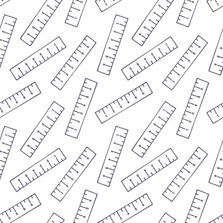 Vector seamless pattern with ruler for school. hand drawn line element. isolated on white background. dark blue color.のイラスト素材