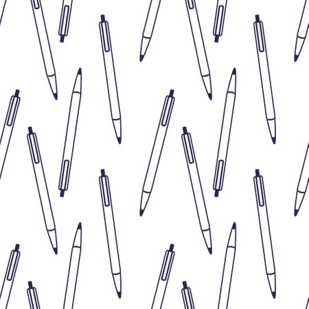 Seamless pattern with office pen for school. Vector line element isolated on white background. dark blue color.のイラスト素材