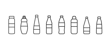 Set of Water Bottle line shapes, vector illustration Isolated on white background.のイラスト素材