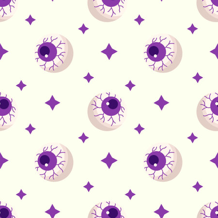 Halloween seamless pattern with eyes. Isolated on light yellow. Vector for poster, offer, flyer, banner, invitation, greeting card.のイラスト素材