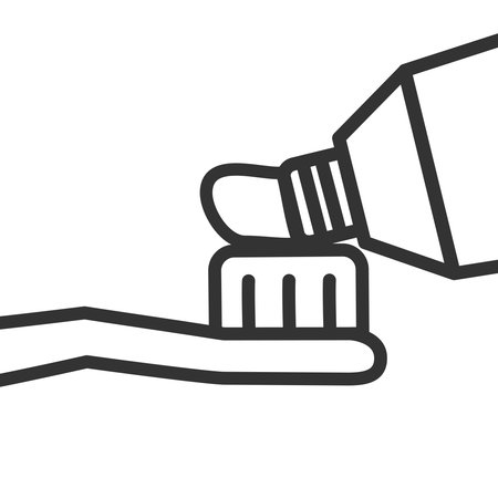 Squeezing toothpaste on toothbrush Pictogram, sketch vector illustration line style.のイラスト素材