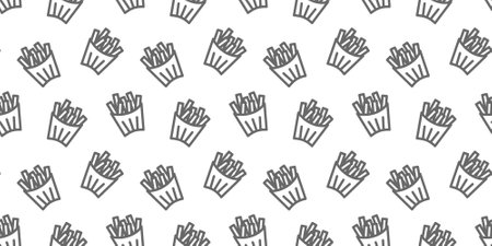 Seamless pattern fast food French fries. Line icon on white background Sign vector illustration. For banner, web, backdrop, design.のイラスト素材