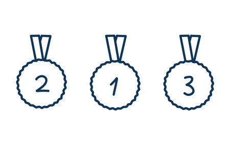 Award doodle hand drawn set medals. Winner award champion medal. Vector illustration. Sketch style. Victory, champion, success elements.のイラスト素材