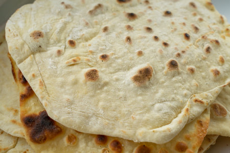 Fried Georgian tortillas close-up. culinary background. quarantine cooking