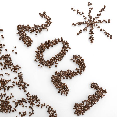 Christmas concept with 2021 laid out from coffee beans on a light background. christmas coffee house conceptの写真素材