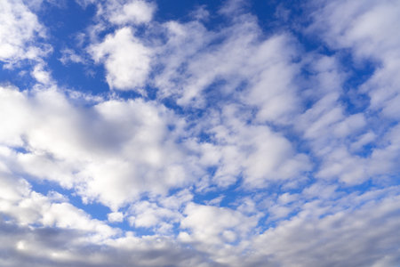 blue sky with beautiful contrasting clouds, perspective