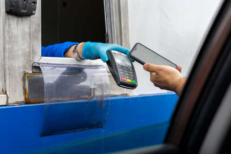 06.21.2020 Russia Moscow NFC toll payment. toll roadのeditorial素材