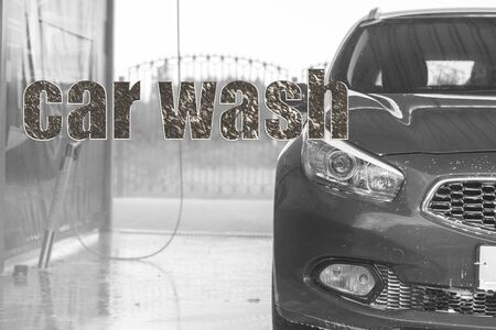 car at the car wash, text car washの写真素材