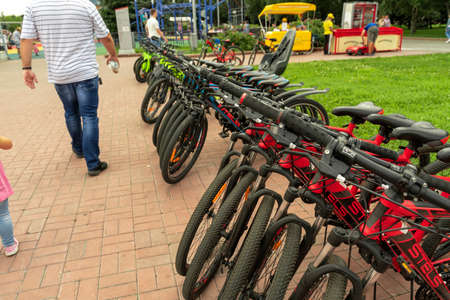 07 19 2020 Russia, Moscow, Victory Park.bike rental in Victory Park in Moscowのeditorial素材