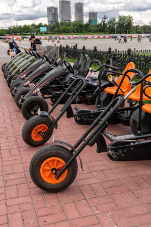 07 19 2020 Russia, Moscow, Victory Park.bike rental in Victory Park in Moscow