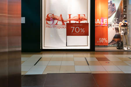 07 19 2020 Russia, Moscow. sale 70 in the shopping centerのeditorial素材